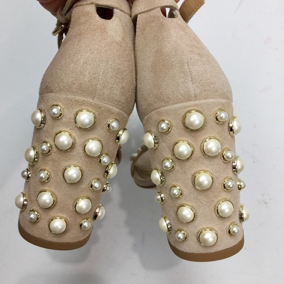 Stuart Weitzman More Pearls Bisque Suede Sandals Size 5 - Picture 6 of 17